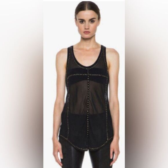 Isabel Marant size 38 Black & Bronze Silk Studded Sheer Tank - Picture 1 of 12